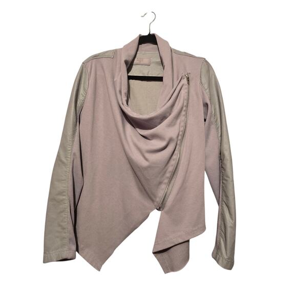 Blank NYC Moto Jacket Womens SM Taupe Zip Front Faux Vegan Leather Asymmetrical - Picture 1 of 9